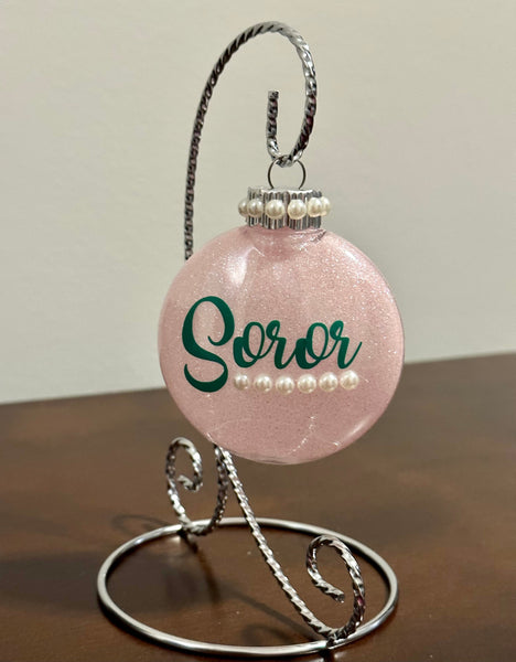 Pink and Green Soror Glitter Ornaments (Set of 6)