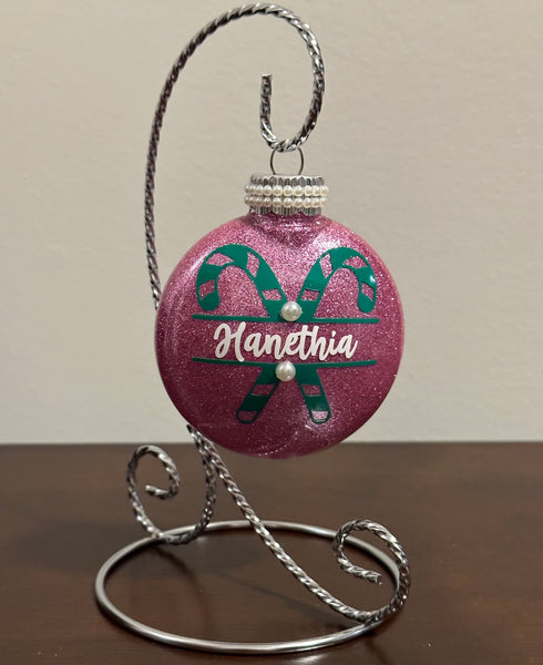 Pretty Pink and Green Glitter Ornaments (Set of 6)