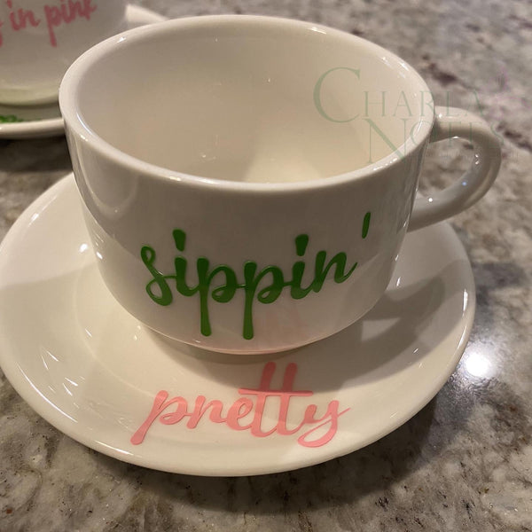 Personalized Pretty Espresso Cup and Saucer Set
